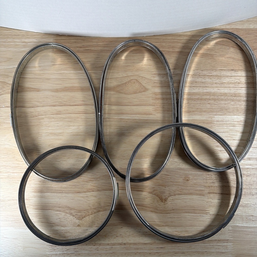 Vintage Metal Embroidery Hoops Oval Round Lot Spring Tension Cork Lined
